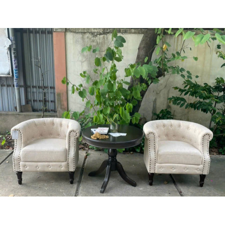 QH23 : Ghế Sofa Đơn Viền Đinh Tán - Màu Kem